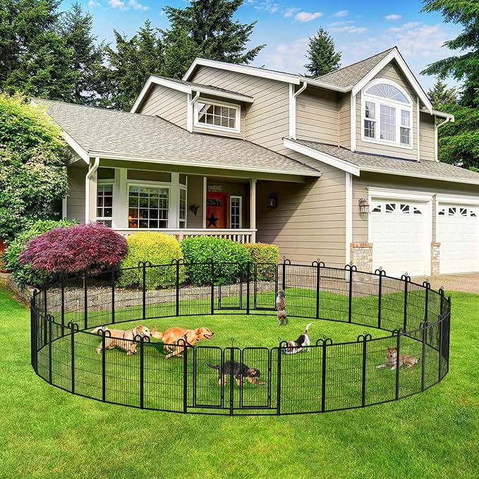 Dog Playpen Outdoor 32 Panels Heavy Duty Dog Fence 40" Height Anti-Rust with Doors Portable for RV Camping Yard, Total 71FT, 406 Sq.ft, Snowy Black
