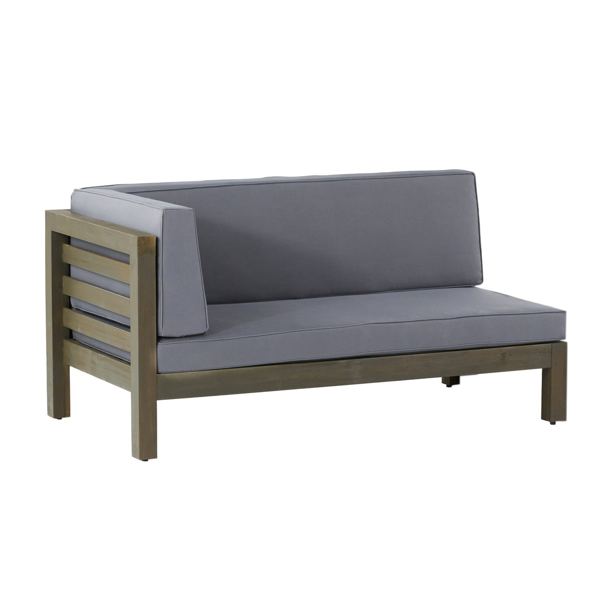 Oana Outdoor Wooden Sectional Set with Cushions, Dark Grey
