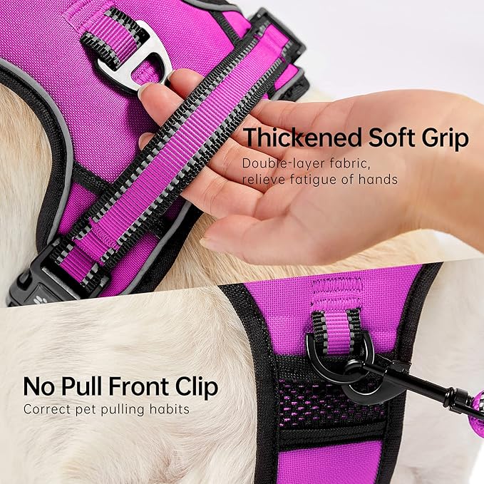 NESTROAD No Pull Dog Harness,Adjustable Oxford Dog Vest Harness with Leash,Reflective No-Choke Pet Harness with Easy Control Soft Handle for Large Dogs(X-Large,Fuchsia Pink)