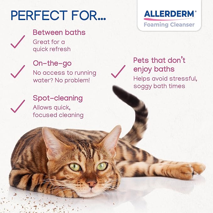 ALLERDERM Foaming Cleanser- Rinse-Free Waterless Micellar Foam for Dogs and Cats with Sensitive Skin by Virbac