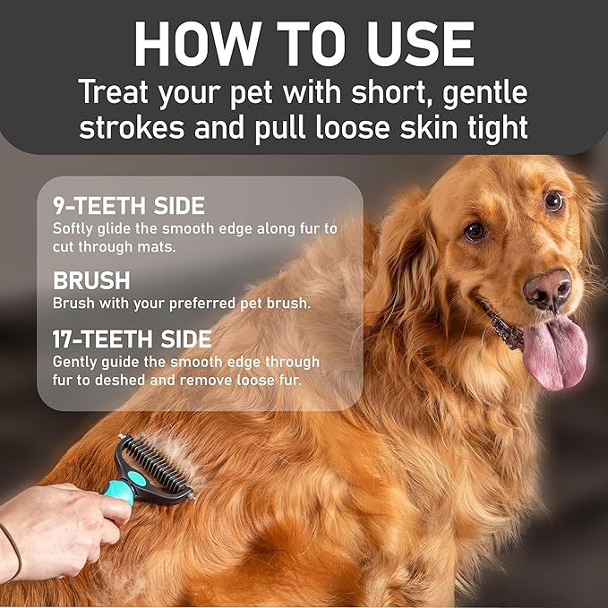 Maxpower Planet Hair Brush - Double Sided Shedding, Dematting Undercoat Rake for Dogs and Cats - Extra Wide Dog Grooming Brush, Reduce Shedding by 95%, Turquoise