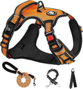 NESTROAD No Pull Dog Harness,Adjustable Oxford Dog Vest Harness with Leash,Reflective No-Choke Pet Harness with Easy Control Soft Handle for Small Medium Dogs(Medium,Orange)
