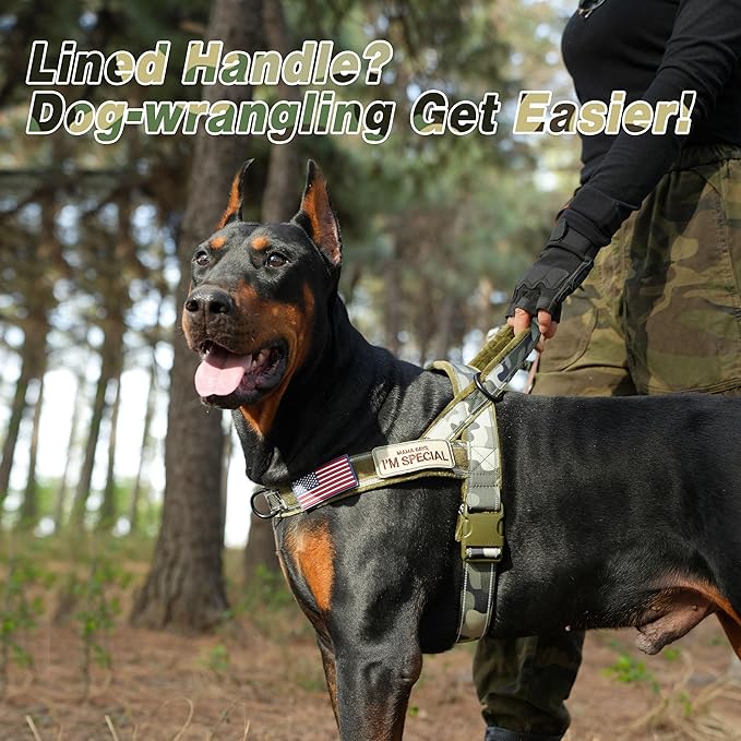 Forestpaw No Pull Dog Harness - Soft Flannel Padded Tactical Dog Vest Harness with Quick Release Buckle, Adjustable Reflective Pet Harness for Large Dogs Walking Training,Green Camouflage XL
