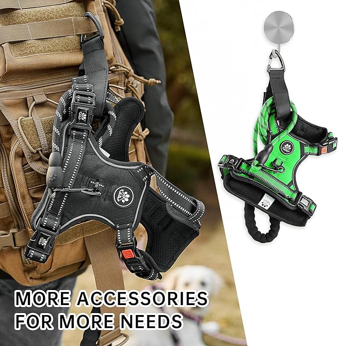 NESTROAD No Pull Dog Harness,Adjustable Oxford Dog Vest Harness with Leash,Reflective No-Choke Pet Harness with Easy Control Soft Handle for Large Dogs(X-Large,FluorescentGreen)