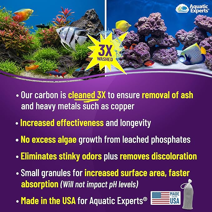 Premium Activated Carbon, Aquarium Carbon for Fish Tank Filter, Aquarium Filter Media, Granulated Charcoal for Fish Tanks, Activated Charcoal Bulk (3 lbs with Fine Mesh Bag)