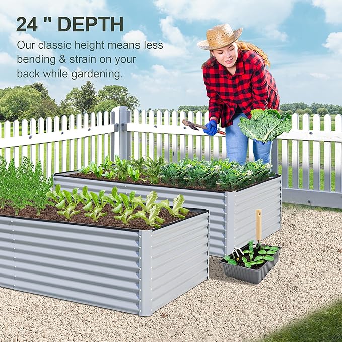 Domi Raised Garden Beds Outdoor, 6x3x2ft Thickening Tall Metal Rectangular Deep Root Box Planter for Vegetables, Flowers, Herbs, and Succulents 2" Deep w/ 256 Gallon Capacity - Silvery