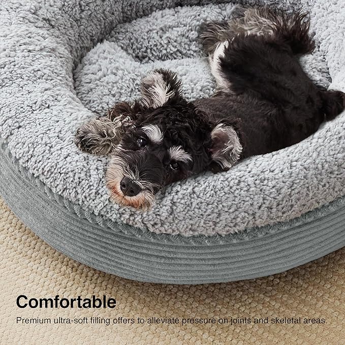 Love's cabin Round Donut Cat and Dog Cushion Bed, 25in Pet Bed for Small or Medium Dogs, Anti-Slip & Water-Resistant Bottom, Soft Durable Fabric Pet Beds, Washable Calming Cat Bed Stripe