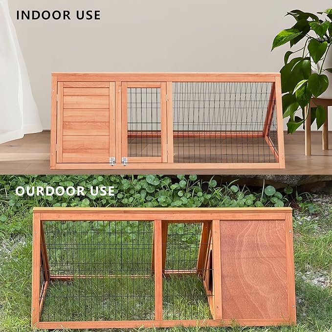 Chick Coop,Outdoor Chicken Run Cage Wooden Triangle Quail Coop with Ventilating Wire Poultry Hutch for Small Animals (Ntural Wood)