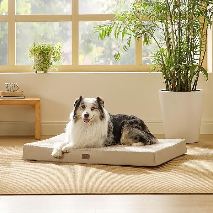 Bedsure XL Dog Bed for Crate - Large Orthopedic Flat Pet Beds with Removable Washable Cover, Egg Crate Foam Crate Mat, Suitable for Pet Up to 90 lbs