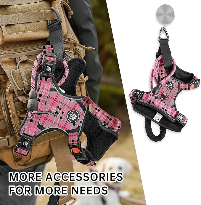 NESTROAD No Pull Dog Harness with Leash, Reflective No Choke Pet Vest Harness,Adjustable Soft Padded Dog Harness with Easy Control Handle for Medium Dogs(Checkered Pink,Medium)