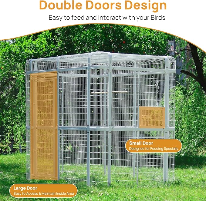 Large Bird Cage for Parakeets Outdoor Bird Aviary Parrot Cage with Perch, Walk-in Heavy Duty Birdcage for Macaws Canaries Parrots Budgie Lovebirds, White