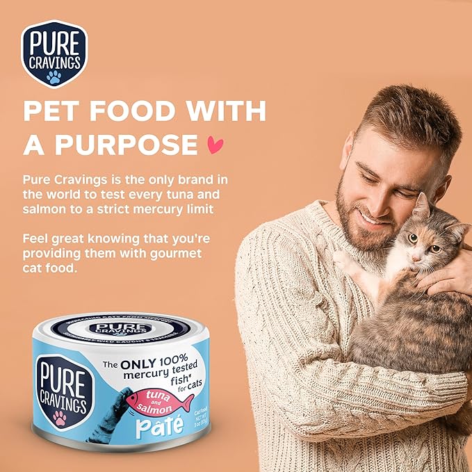 Tuna and Salmon Pate, Canned Wet Cat Food, 100% Mercury-Tested, Moist Can Fish, Grain-Free Protein, Non-GMO, 12 Pack
