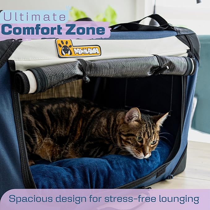 Extra Large Dog Cat Puppy Carrier 24"x16"x16" Foldable Soft Sided Travel Crate Portable Pet Kennel With Cushion Reduces Anxiety Saves Space Easy Vet Visits Secure Triple Entry Mesh Lightweight Durable