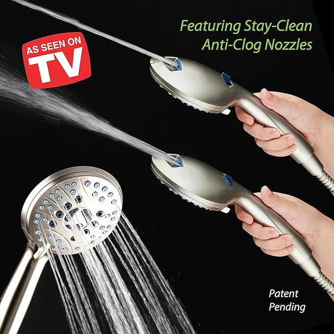 Hotel Spa AquaCare As-Seen-On-TV High Pressure 48-setting Rain & Handheld 3-way Shower Head Combo - Anti-clog Nozzles/Tub, Tile & Pet Power Wash/Extra Long 6 ft. Hose/All Chrome Finish
