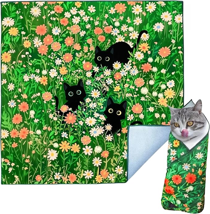 Cat Grooming Wrap Cat Wrap for Cutting Nails Cat Burrito Wrap 19.96 inch(Within 6Lbs) Cat Swaddle Nail Clipping, Teeth Brushing, Ear Cleaning Self-Adhesive Magic Cloth Cat Restraint