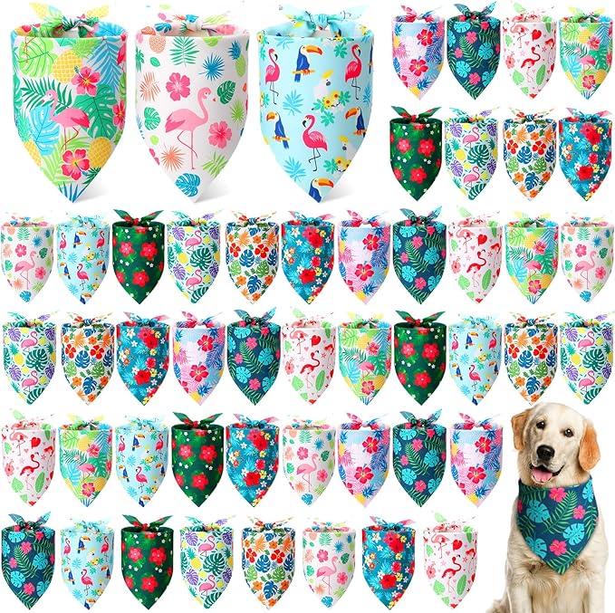 Weewooday 50 Pcs Hawaiian Dog Bandanas Bulk for Dogs Soft Bibs Adjustable Triangle pet Bandana for Small Medium Large Costume(Hawaii Pattern, 19.7 x 13.8 x 13.8 Inch)