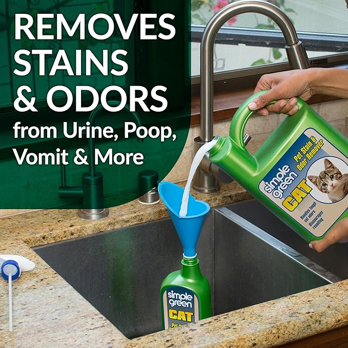 Simple Green Cat Stain & Odor Remover - Enzyme Cleaner for Cat Urine, Feces, Blood, Vomit (32 oz Sprayer & 1 gallon Refill)