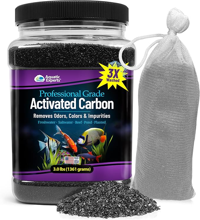Premium Activated Carbon, Aquarium Carbon for Fish Tank Filter, Aquarium Filter Media, Granulated Charcoal for Fish Tanks, Activated Charcoal Bulk (3 lbs with Fine Mesh Bag)