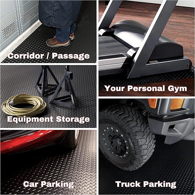 SEAL 4 x 15 Ft Premium Garage Floor Mat, Solid 2.8mm Thickened Black Commercial Grade Heavy Duty Parking Mat for Garage Floor, Golf Cart, Water/Stain Resistant Floor Runner (Embossed Diamond Plate)