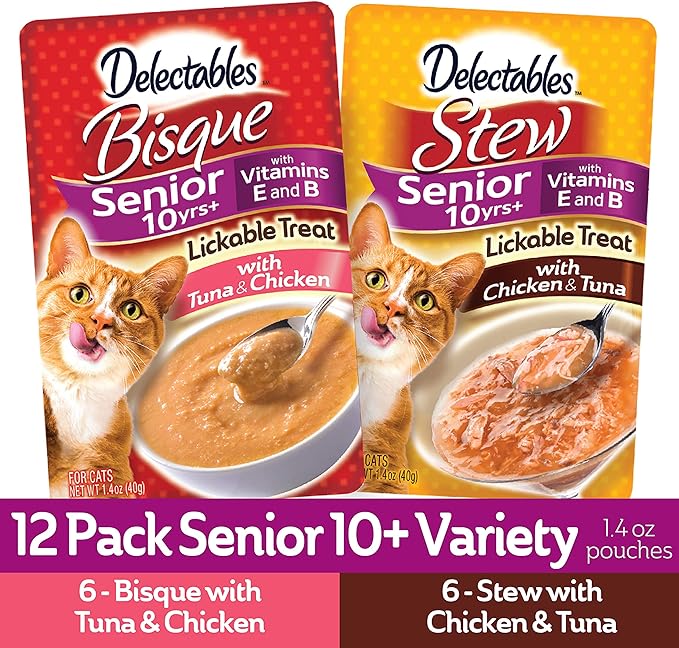 Delectables Senior Stew & Bisque Lickable Wet Cat Treats Variety Pack