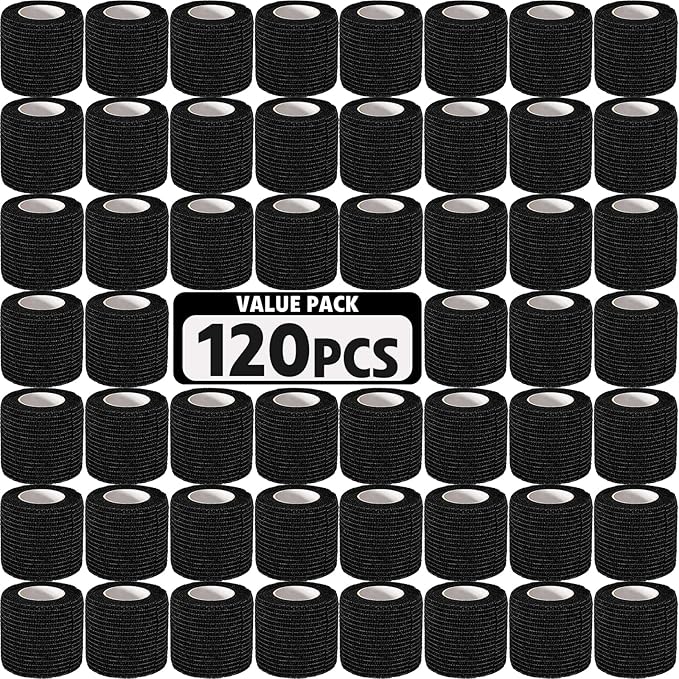 AZEN 120 Pack Self Adhesive Bandage Wrap Black, 2" X 5 Yards Black Athletic Tape, Vet Wrap, Ankle Tape, Cohesive Bandage Wrap