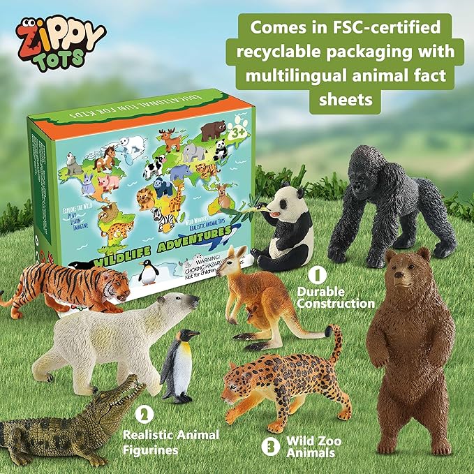 9 PCS Zoo Animal Toys for Kids 3-5 Realistic Plastic Wild Animal Figurine Toys Educational Learning Toy for Kids Boys Girls Toddlers