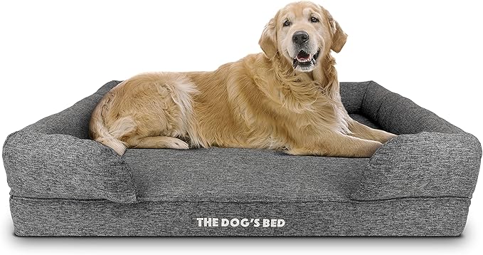 The Dog’s Bed, XL Grey Poly-Linen 43.5x34, Memory Foam, Pain Relief: Arthritis, Hip & Elbow Dysplasia, Post Surgery, Lameness, Supportive, Calming, Waterproof Washable Cover, Veterinary Approved