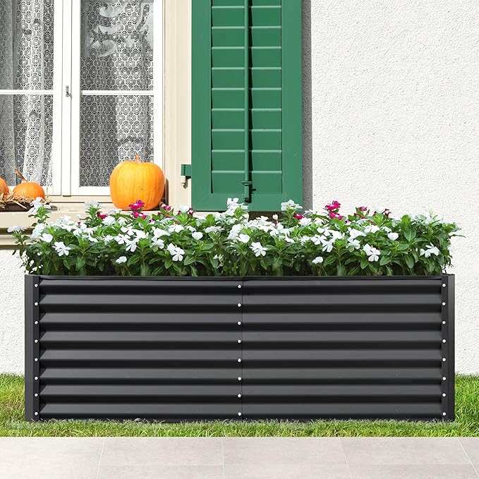 Domi Raised Garden Beds Outdoor, 6x3x2ft Thickening Tall Metal Rectangular Deep Root Box Planter for Vegetables, Flowers, Herbs, and Succulents 2" Deep w/ 256 Gallon Capacity - Dark Gray