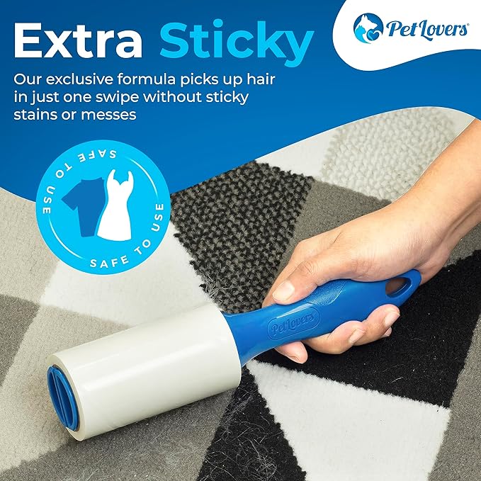 PetLovers Extra Sticky Lint Roller Mega Value Set for Pet Hair Removal, Dog and Cat Lint Remover (8 Pack Refills)