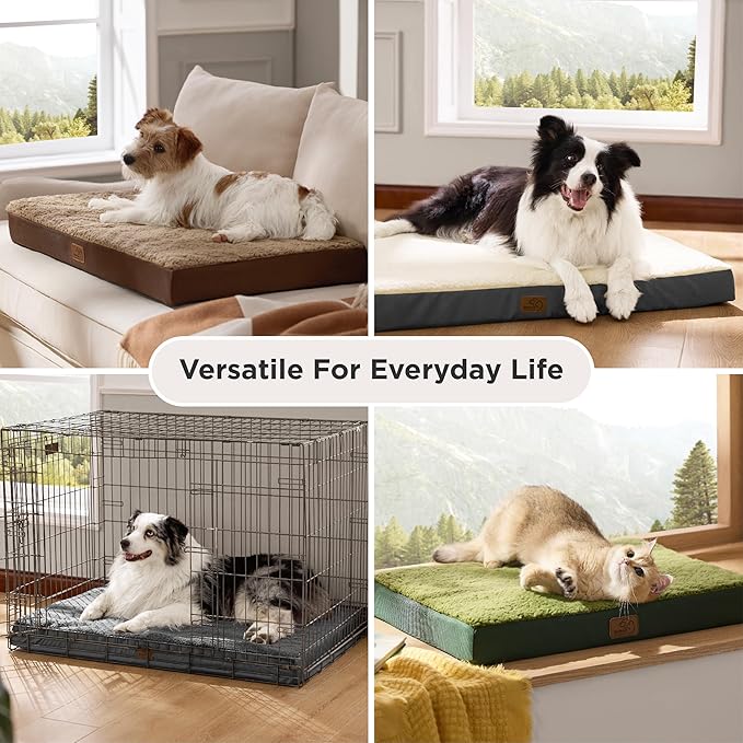 Bedsure XL Dog Beds Large Sized Dog -Orthopedic Flat Extra Large Pet Beds with Removable Washable Cover, Egg Crate Foam Mat, Suitable for Pet Up to 100 lbs