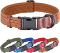PET ARTIST Soft Cotton Dog Collars for Large Dogs in Rustic Brown, Simple Dog Collar with Quick Release Metal Buckle & D Ring, L Size (15-23")