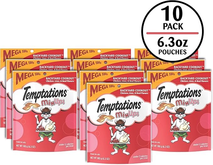 Temptations MixUps Backyard Cookout Flavor Crunchy and Soft Cat Treats, 6.3 oz. Pouch (Pack of 10)