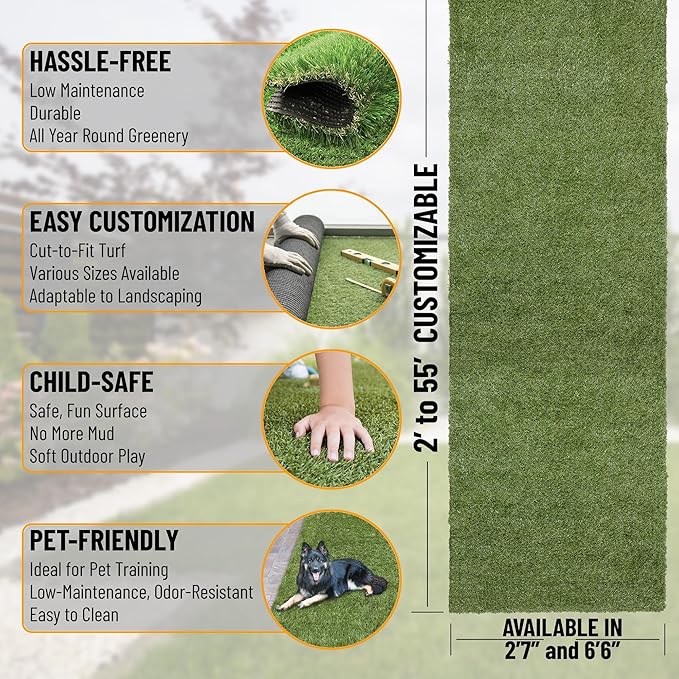 Ottomanson Artificial Grass Puppy Potty Training Pad, 2' x 2'7" Reusable Pee Pad for Small Pets and Dogs
