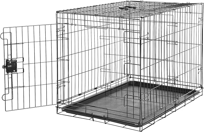 Amazon Basics Durable, Foldable, Collapsible, Portable Metal Wire Dog Crate with Tray, Single Door with Divider Panel, Easy to Assemble & Clean, 36 x 23 x 25 in, Black