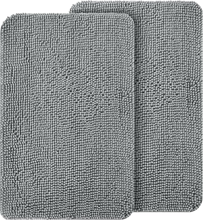 OLANLY Dog Door Mat Set 2-Piece 30x20, Absorbs Moisture and Dirt, Absorbent Non-Slip Washable Doormat, Quick Dry Chenille Mud Mat for Dogs, Entry Indoor Entryway Carpet for Inside Floor, Grey