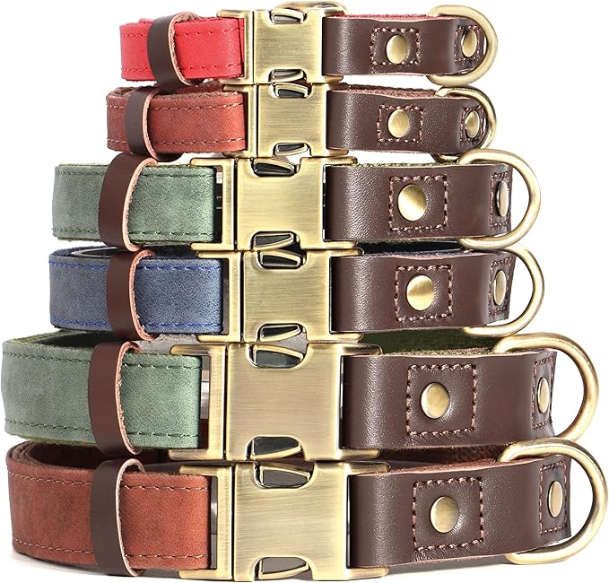 Didog Soft PU Leather Dog Collars for Medium Dogs,Classic Adjustable Dog Collars with Quick Release Metal Buckle,Easy Clean and Comfortable with Nylon Lining,Olive Green,M Neck 13-19"