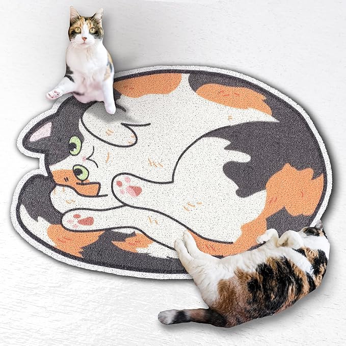Lukamoo® Cute Cat Litter Mat (30’’x20’’), Large/L, for Kitty Litter & Cute Cat Litter Box, Litter Trapping Mat (Calico)