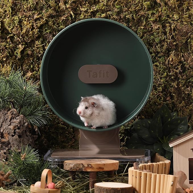 Quiet Hamster Wheel 10.2 Inch Dual-Bearings Silent Small Animals Running Exercise Wheel Height Adjustable for Syrian Hamsters, Gerbils, Rats, or Other Small Pets, Avocado Green