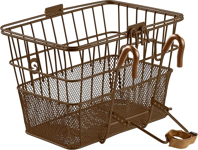 Retrospec Apollo Detachable Front Bike Basket Steel Half-Mesh with Integrated Detachable Hooks and Built-In Handle, Easy Assembly and Portability for Bicycles