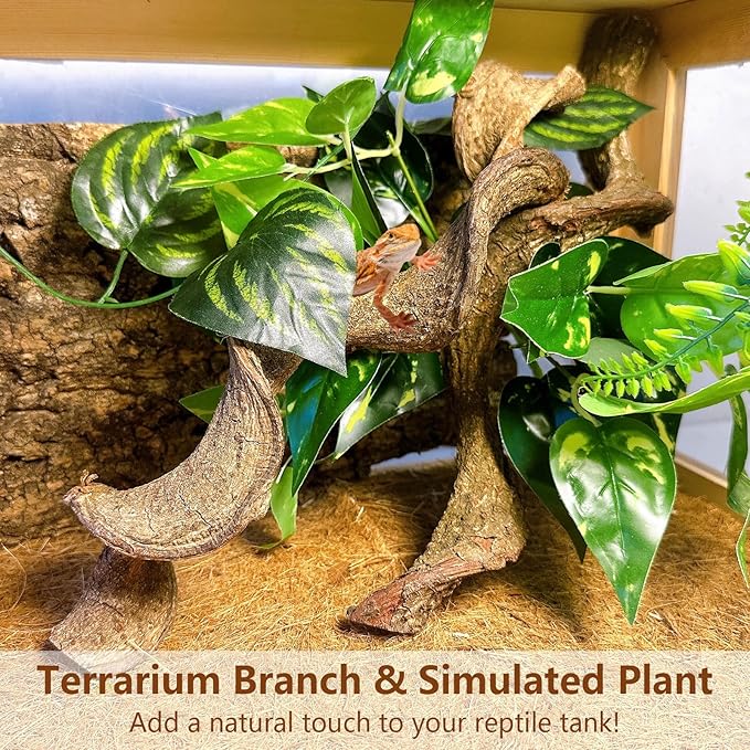 BNOSDM 2Pcs Reptile Climbing Branches Decor,Snake Climbing Branch,Gecko Climb Wood,Lizard Forest Branch,Tank Habitat Tree Trunk Decorations for Bearded Dragons,Chameleons,Spider,Frogs (M)
