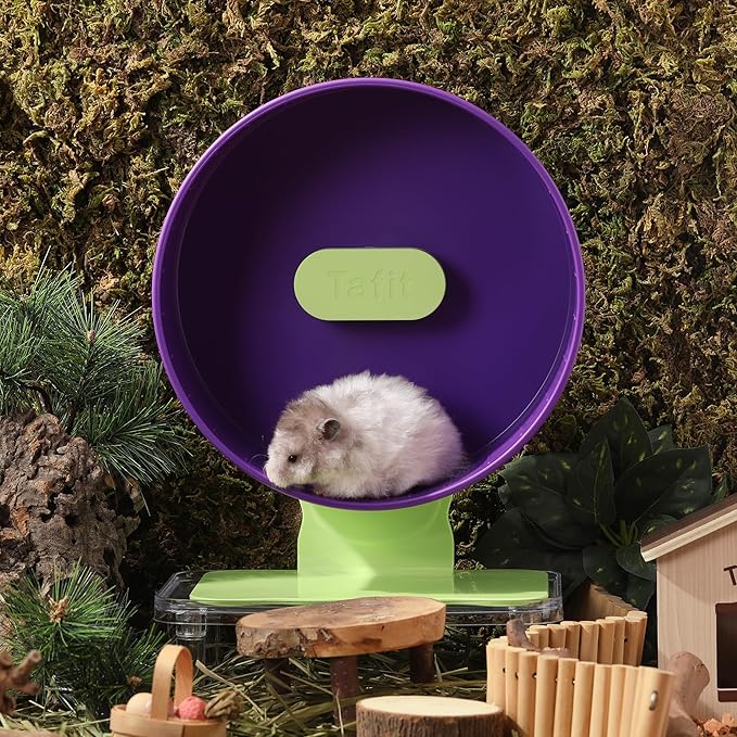 Quiet Hamster Wheel 10.2 Inch Dual-Bearings Silent Small Animals Running Exercise Wheel Height Adjustable for Syrian Hamsters, Gerbils, Rats, or Other Small Pets, Grape Purple