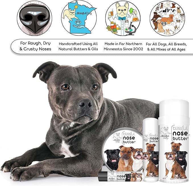 The Blissful Dog Staffordshire Bull Terrier Nose Butter, Versatile Dog Nose Balm for Dry Nose, Handcrafted Nose Moisturizer, Easy-to-Apply Dog Essentials, Unscented, 2 oz.