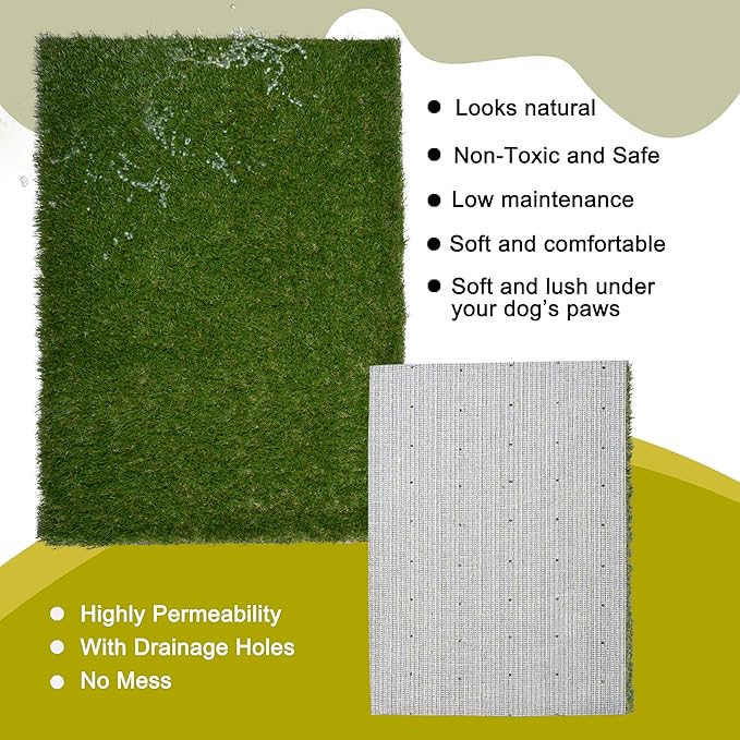 Dog Grass Large Potty Patch, Artificial Dog Grass Bathroom Turf for Pet Training, Washable Puppy Pee Pad, Perfect Indoor/Outdoor Portable Potty Pet Loo