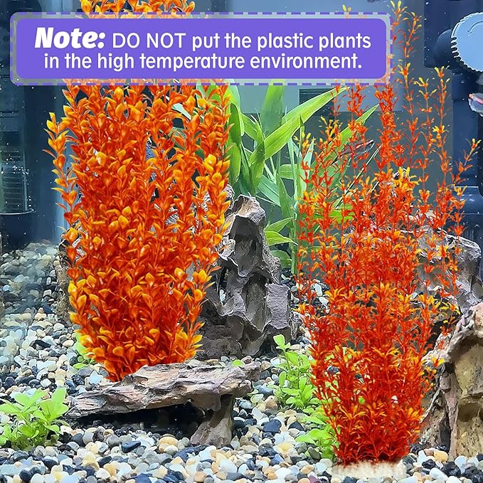Hamiledyi Aquarium Plastic Plants Aquarium Decor Artificial Fish Tank Plants,Tall Fish Tank Decorations, Extra Large Aquarium Plant 23.6-inch Tall,2PCS（Orange Style A）