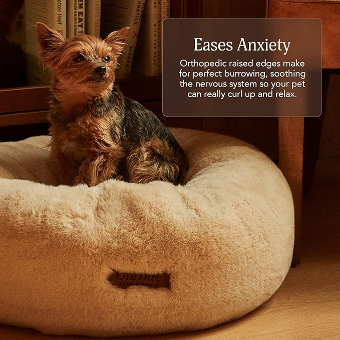 UnHide Floof Pet Bed - Small (23" x 8") - Extra Soft Dog Bed - Removable Faux Fur Cover - Machine Washable - Helps Ease Pet Anxiety & Provides The Perfect Sleep - Charcoal Charlie