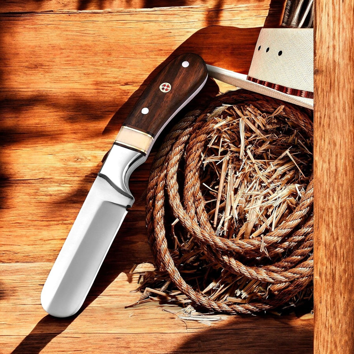 Custom Handmade Bull Cutter Knife – 7" D2 Steel with Leather Sheath