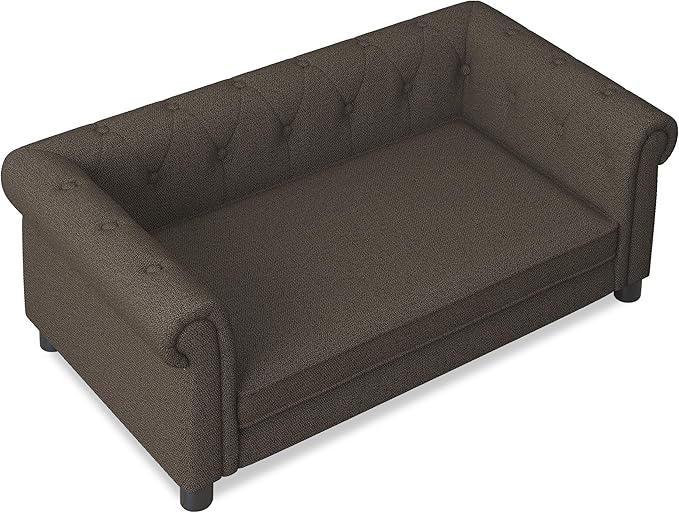 Dog Sofa Couch for Medium to Large Dogs, Memory Foam Pet Sofa Couch with Washable Fabric, Durable Elevated Dog Bed with Legs, Removable Cushion for Medium and Large Dogs, Dark Brown