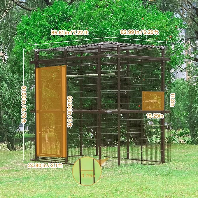 Large Bird Cage for Parakeets Outdoor Bird Aviary Parrot Cage with Perch, Walk-in Heavy Duty Birdcage for Macaws Canaries Parrots Budgie Lovebirds, Brown