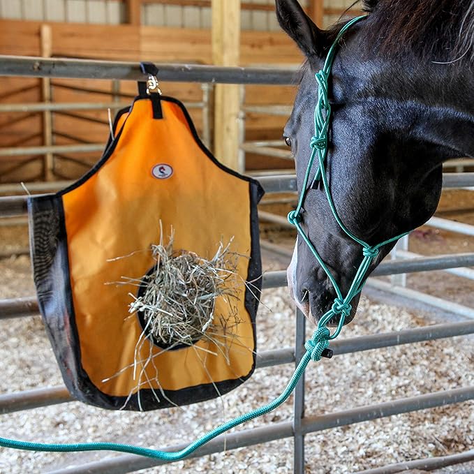Majestic Ally 1200 D Hay Feeder Tote Bag for Horses, Sheep with Reflective Trim- Reduces Waste - Comes with 36” Hay Net. (Turquoise)