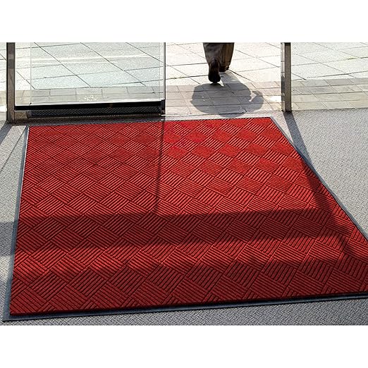 WaterHog Diamond | Commercial-Grade Entrance Mat with Rubber Border – Indoor/Outdoor, Quick Drying, Stain Resistant Door Mat (Solid Red, 3' x 10')